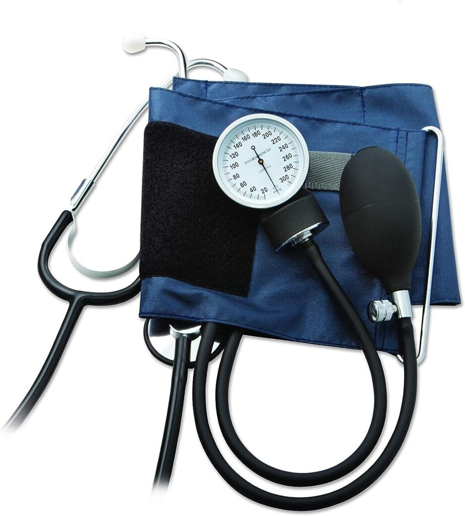 ADC Prosphyg 790 Manual Home Blood Pressure Kit with Attached Stethoscope and Self-Adjusting Cuff and Carrying Case, Large Adult, Navy