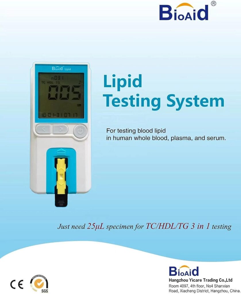 Bioaid Lipid 3in1 Multiparameter Total Cholesterol,HDL,LDL and Triglicerides Meter test kit with 5pcs 3in1 Strips, Blue
