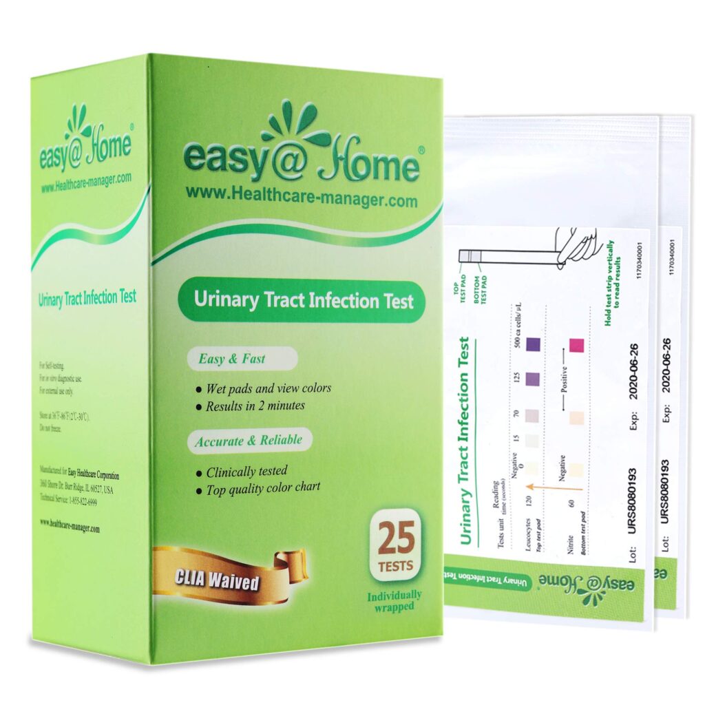 Easy@Home 25 Individual Pouch Urinary Tract Infection Test Strips, UTI Urine Testing Kit for Urinalysis and Detection of Leukocytes and Nitrites (UTIPOUCH-25P) EXP 12-21-2023