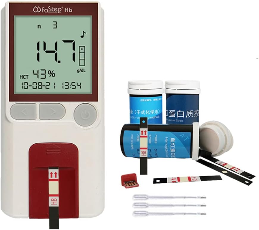 Hemoglobin Test Meter kit Hemoglobin Meter kit Hemoglobin analyzer Anemia Monitor includes 50pcs Hemoglobin Test Strips