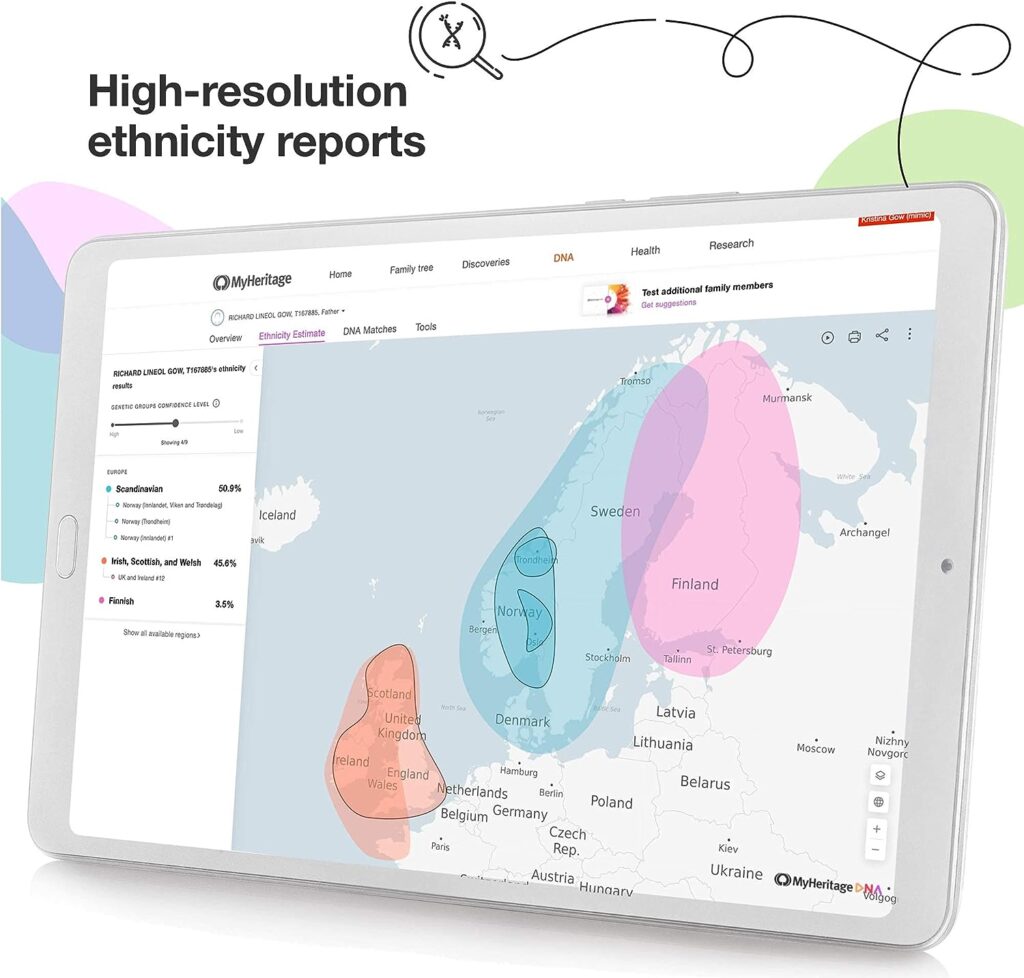 MyHeritage DNA Test Kit: Genetic Testing for Ancestry Ethnicity Covering 2,114 Geographic Regions and DNA Matching to Relatives