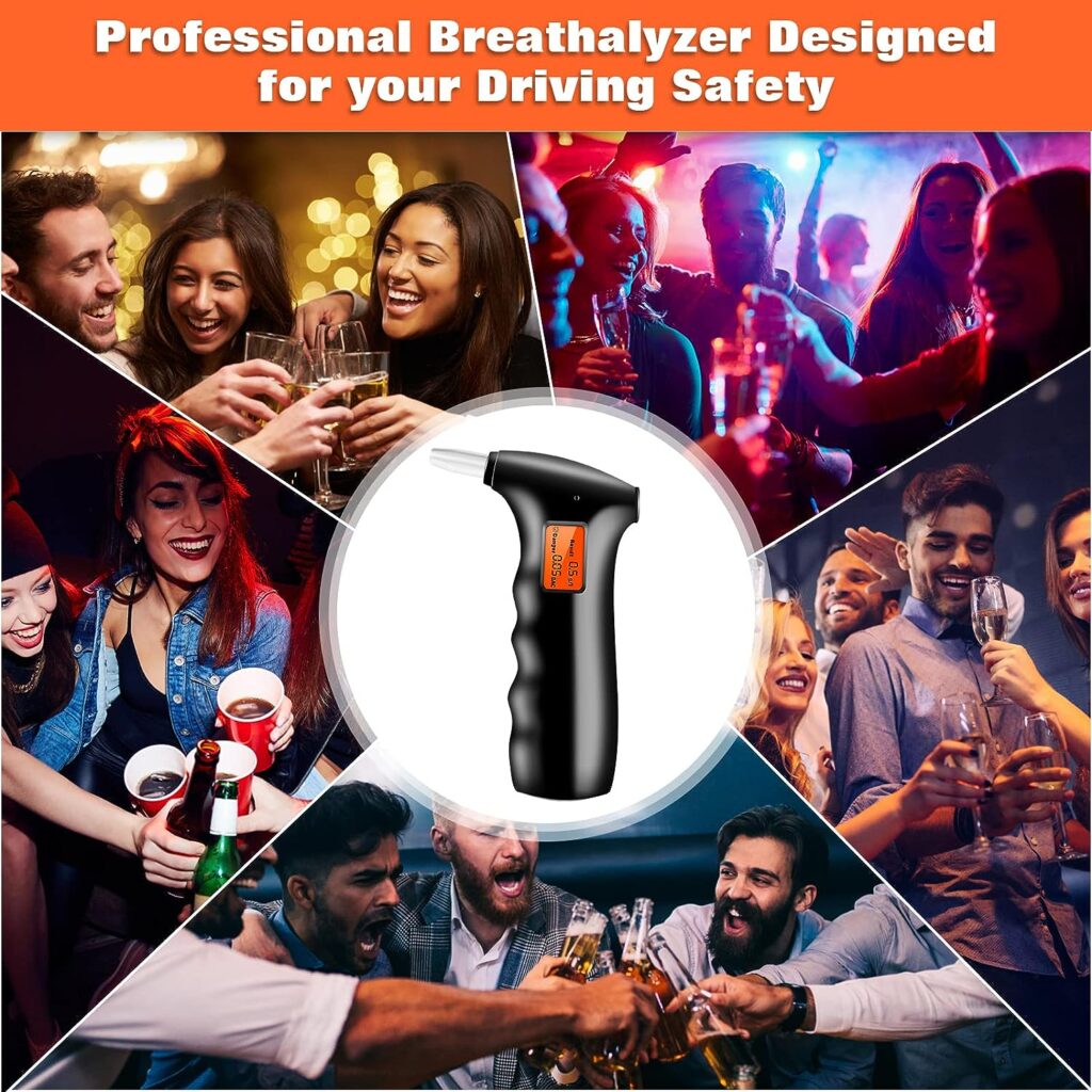 Professional-Grade Accuracy Breathalyzer, Portable Alcohol Tester with LCD Digital Display for Personal, Home or Party Use with 5 Mouthpieces