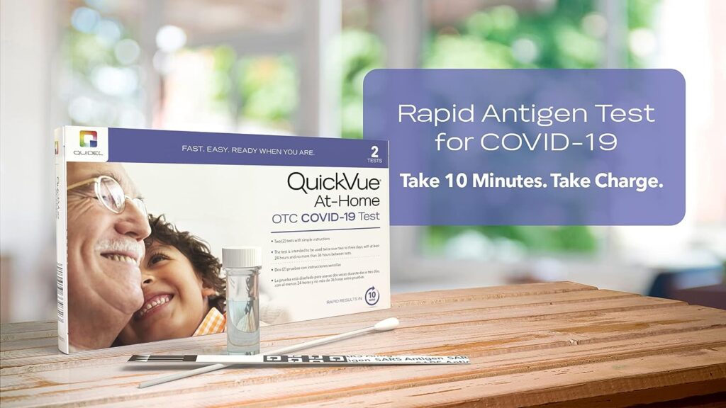 QuickVue At-Home OTC COVID-19 Test, 1 Pack, 2 Tests Total, Self-Collected Nasal Swab Sample, 10 Minute Rapid Results