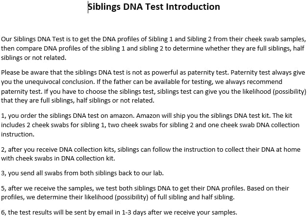 Sibling DNA Test (Personal Use Only, All lab fees Included, Results in 1-3 Days)