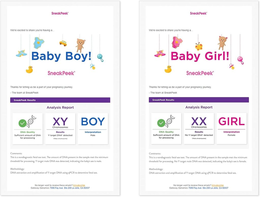 SneakPeek® - Early Gender Test Kit - Fast Next-Day Results - 99.9% Accurate¹ DNA Gender Prediction - Discover Babys Gender at 6 Weeks - Easy Painless at-Home Test - Lab Fees Included (Snap)