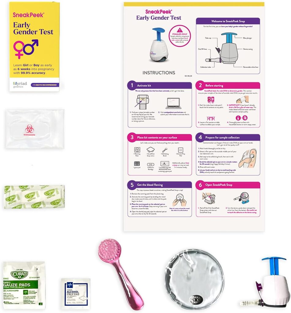 SneakPeek® - Early Gender Test Kit - Fast Next-Day Results - 99.9% Accurate¹ DNA Gender Prediction - Discover Babys Gender at 6 Weeks - Easy Painless at-Home Test - Lab Fees Included (Snap)