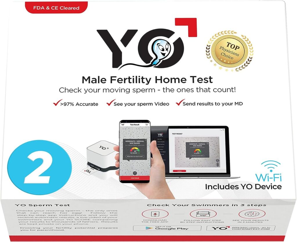 YO Home Sperm Test | at-Home Fertility Test Kit for Men | Check Motile Sperm Concentration with 97% Accuracy | Fast Results Using Your Smartphone | Includes 2 Tests | Private, Convenient, Easy to Use