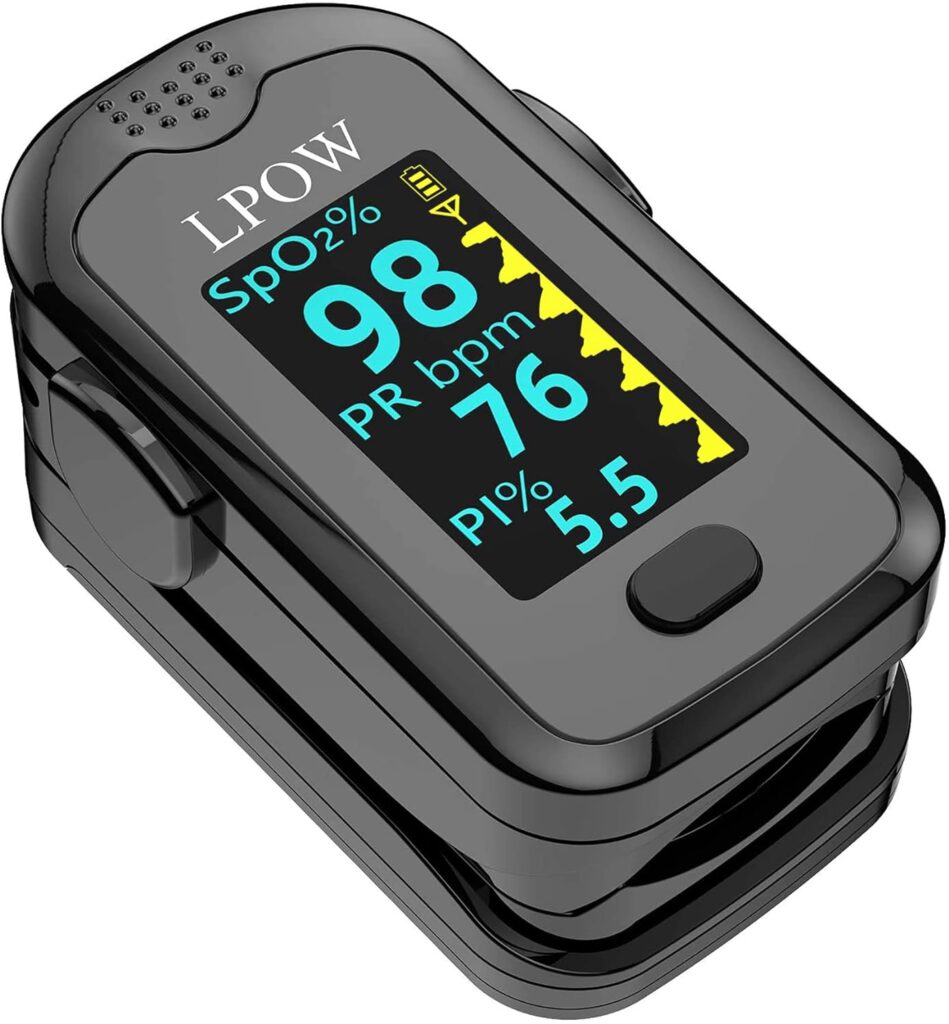LPOW Bluetooth Fingertip Pulse Oximeter, Blood Oxygen Saturation Monitor (SpO2) with Pulse Rate, Perfusion Index with Alarm, OLED Display, APP for Smart Tracking, Batteries and Lanyard Included