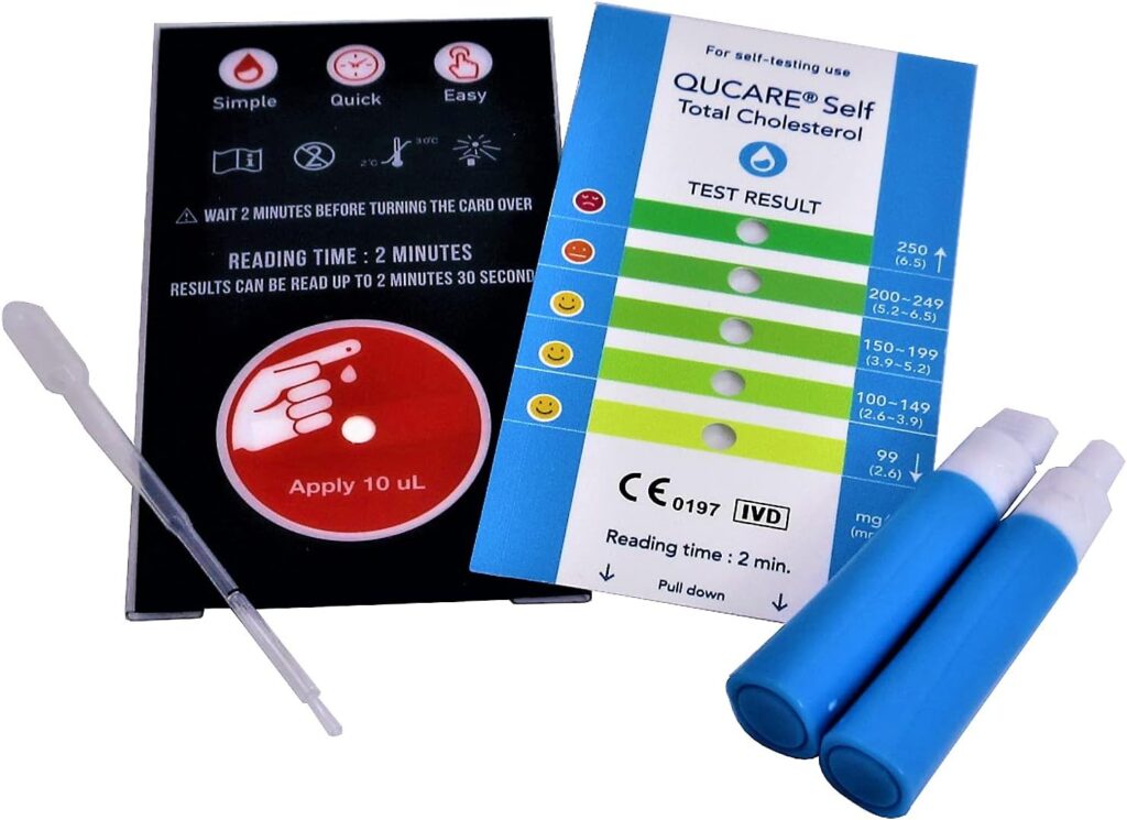 QuCare Complete Total Only Cholesterol Test, 2 Tests, Quick, Simple Easy-to-Use, Clear Easy to Read Results, Detects Cholesterol Levels in Your Blood