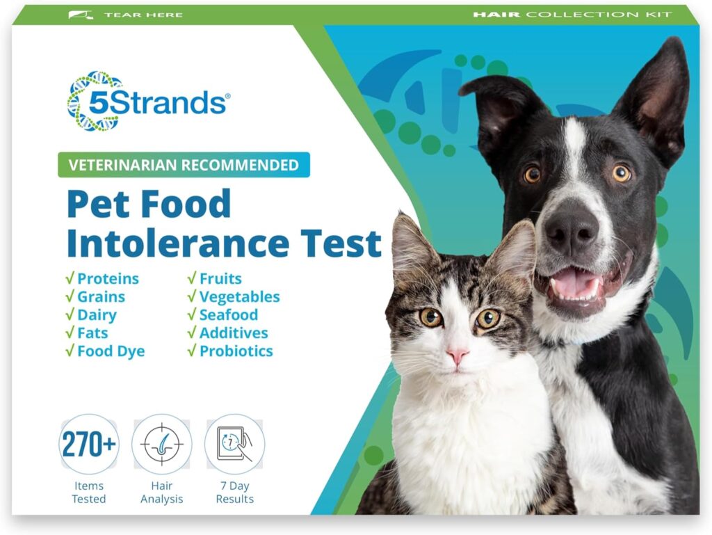 5Strands Pet Food Intolerance Test, at Home Sensitivity Test for Dogs Cats, 272 Items, Hair Analysis, Accurate for All Ages and Breed, Results in 5 Days - Protein, Grain, Preservatives