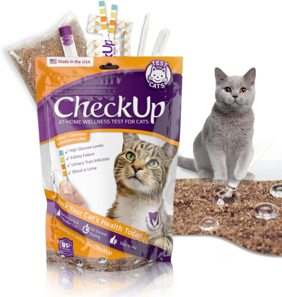 CheckUp at Home Wellness Test Kit for Cats | 2lb Hydrophobic Litter for Urine Collection, 2 Test Strips for the detection of the 4 most common health Indicators - pH, Protein , Glucose, Blood in urine