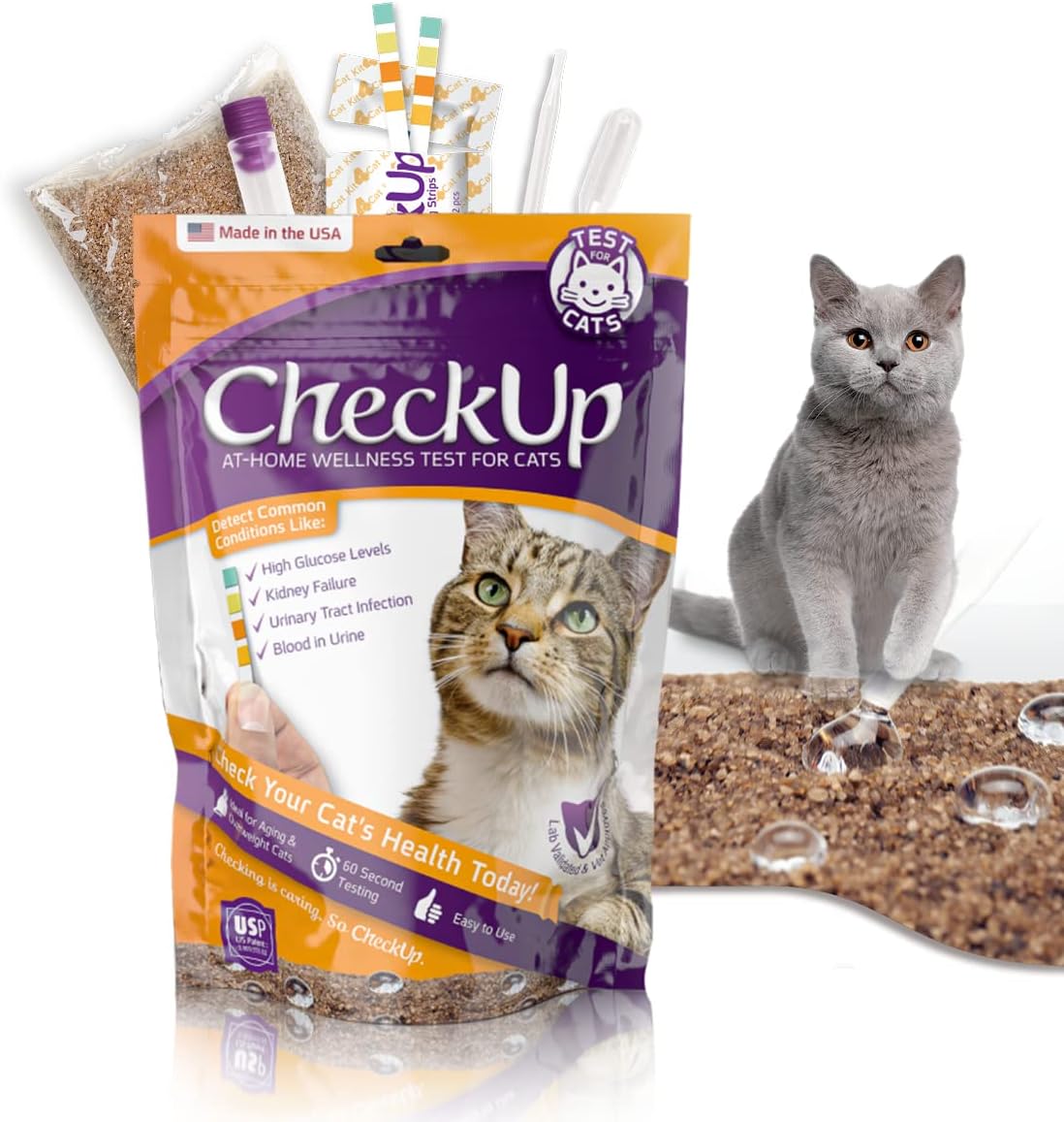 checkup at home wellness test kit for cats 2lb hydrophobic litter for urine collection 2 test strips for the detection o