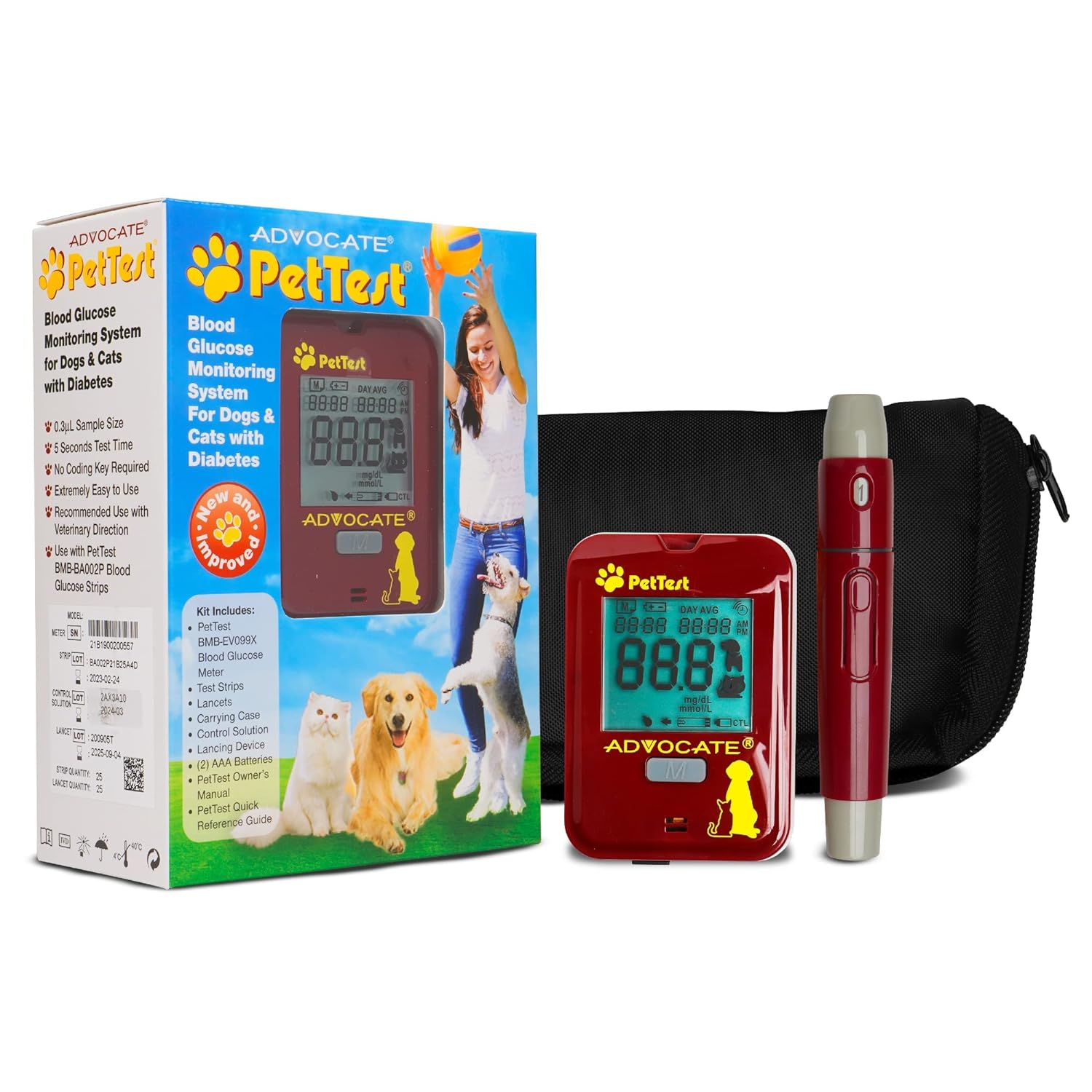 pettest glucose monitoring system blood sugar check kit for dogs cats full kit includes 25 test strips 25 lancets red do